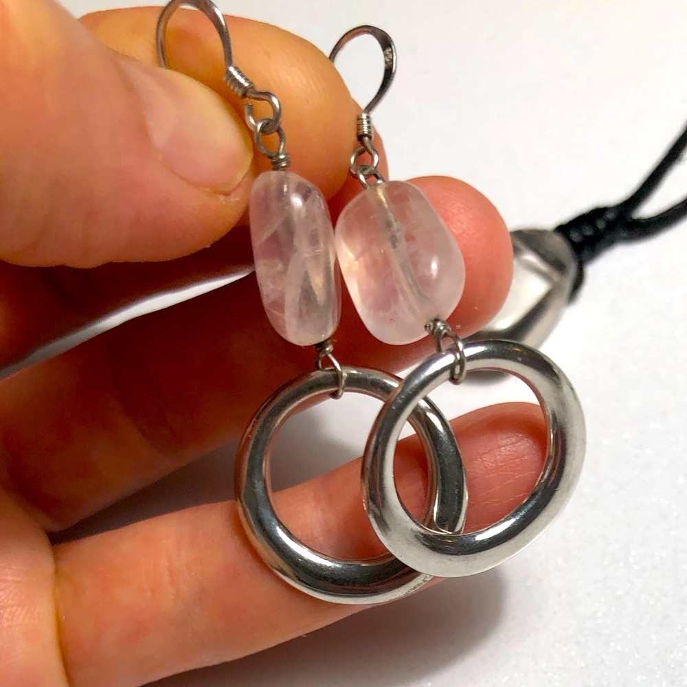 Rose Quartz and Silver Hoop Earrings